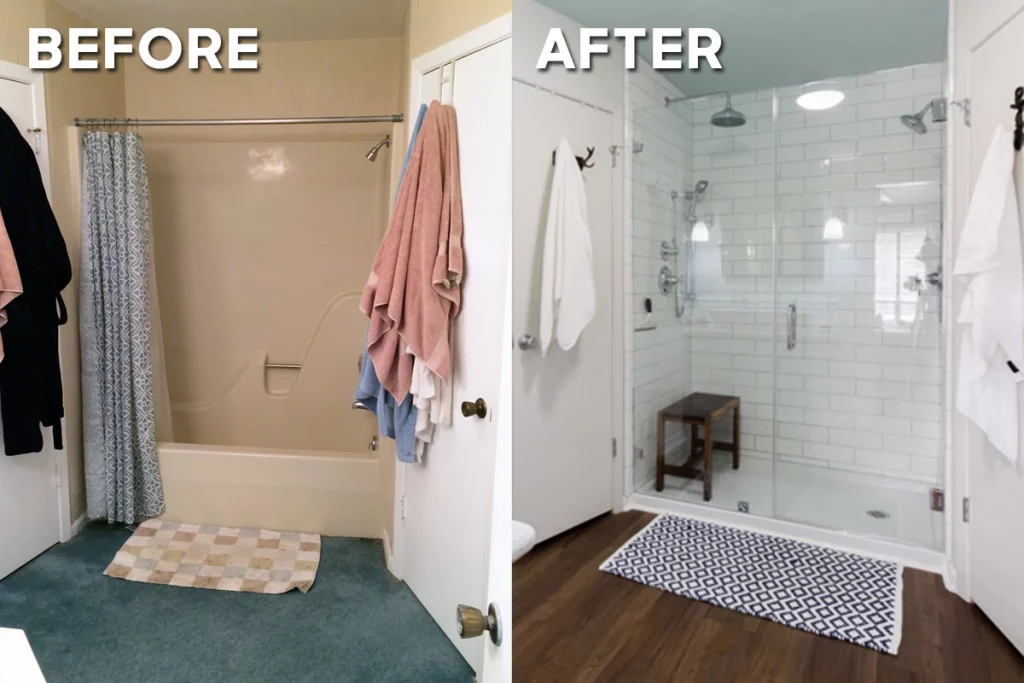 Tub to shower conversion before and after
