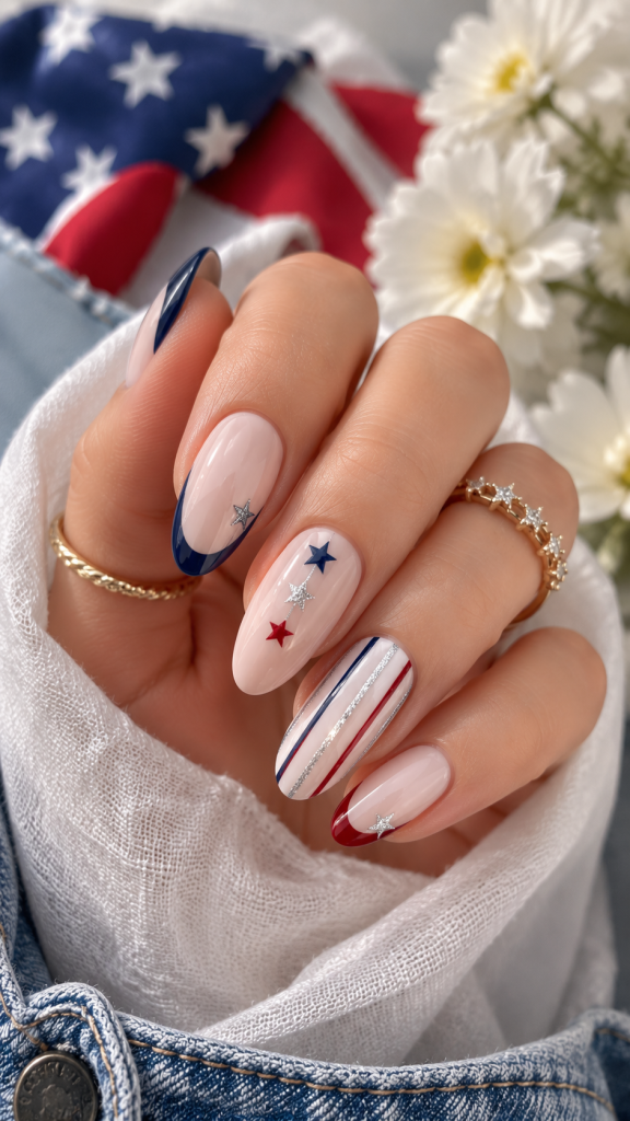 🥇 Best 1 Minimalist Americana Nails with Elegant Stars
