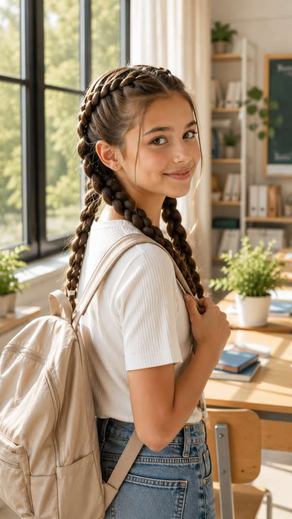 🥇 Best 1 Classic Dutch Braids for an Effortlessly Stylish School Look