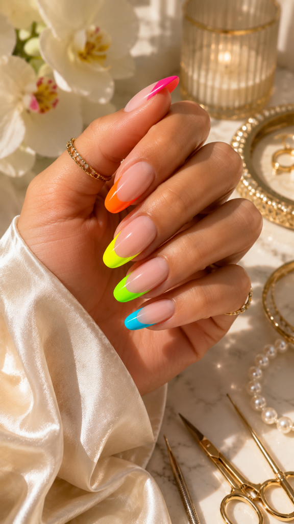 🥇 Best 1 Neon Rainbow Bright French Tip Nails for Maximum Fun 🌈
