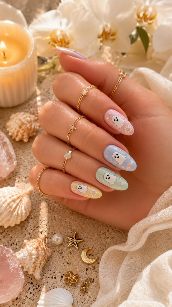 🥇 Best 1 Pastel Ghost Nails With Sunny Summer Colors