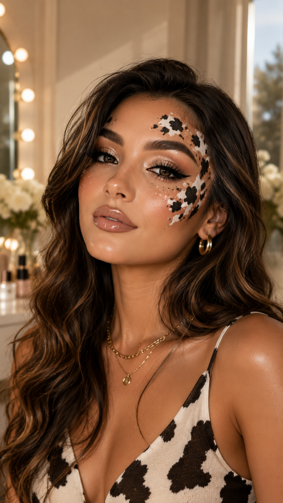 🥈 Best 2 Glam Cow Makeup With Bold Cow Print Details