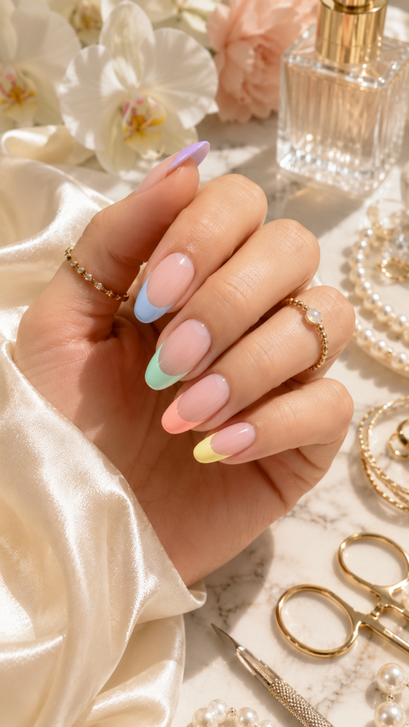 🥈 Best 2 Pastel Bright French Tip Nails for Everyday Elegance 🌸