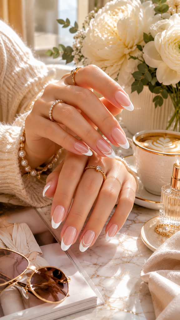 🥈 Best 2 Simple White Nail Designs with Modern French Details