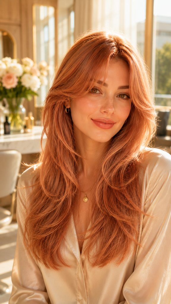 🥈 Best 2 Soft Peach Copper Curtain Bangs