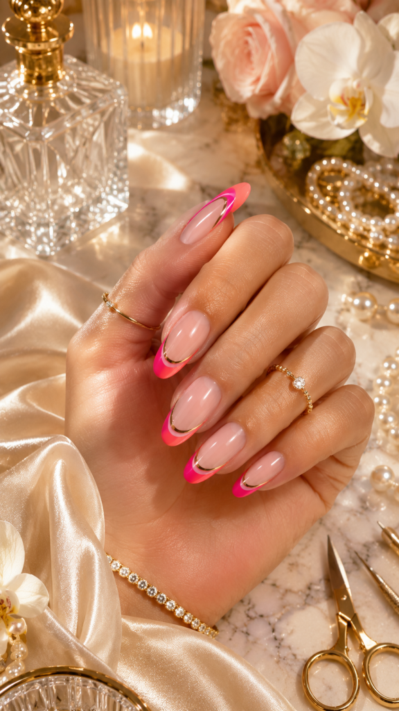 🥉 Best 3 Double Bright French Tip Nails with Chrome Accents for Luxury Style ✨