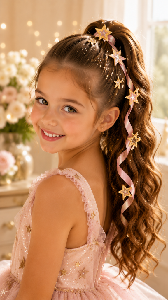 🥉 Best 3 Glitter Star Ponytail with Ribbon Weave