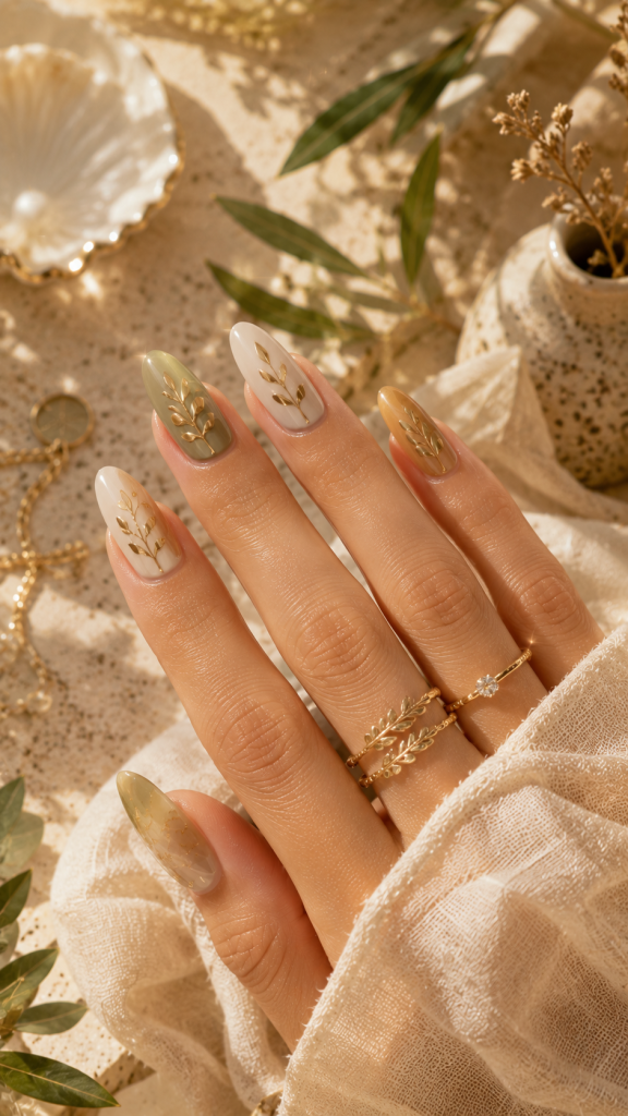 🥉 Best 3 Golden Botanical August Nails