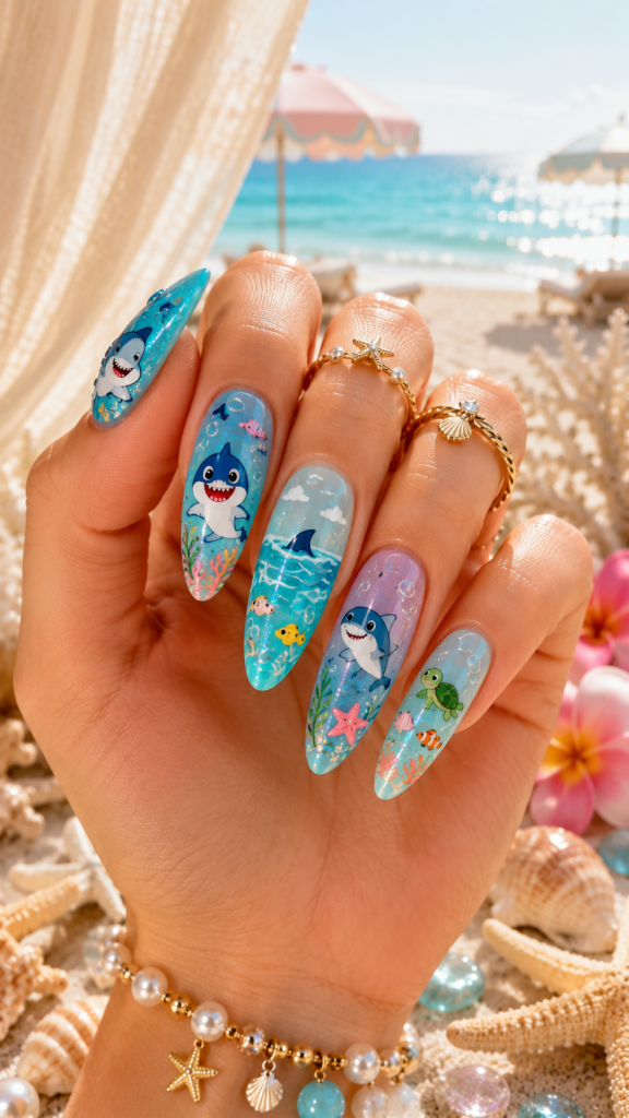 🥉 Best 3 Playful Cartoon Shark Week Nails