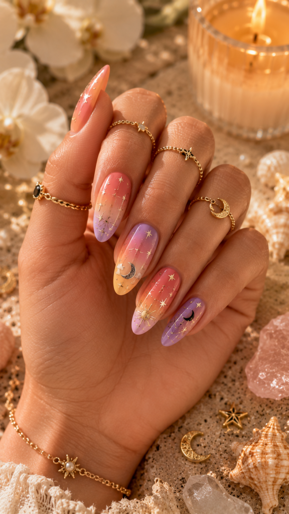 🥉 Best 3 Sunset Ombre Nails With Mystical Celestial Art