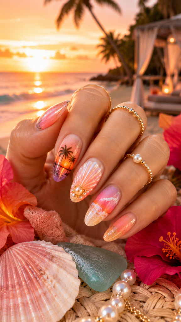 🥉 Best 3 Tropical Sunset Surfside Nails with Coral Glow