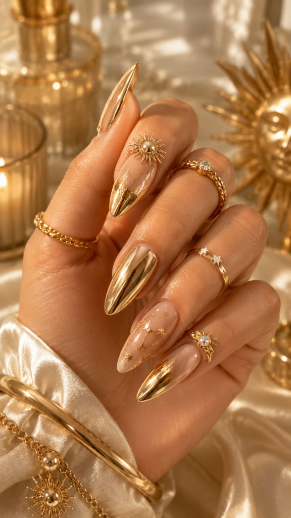 🦁 Best 1 Golden Chrome Leo Nails With Luxurious Sun Goddess Energy