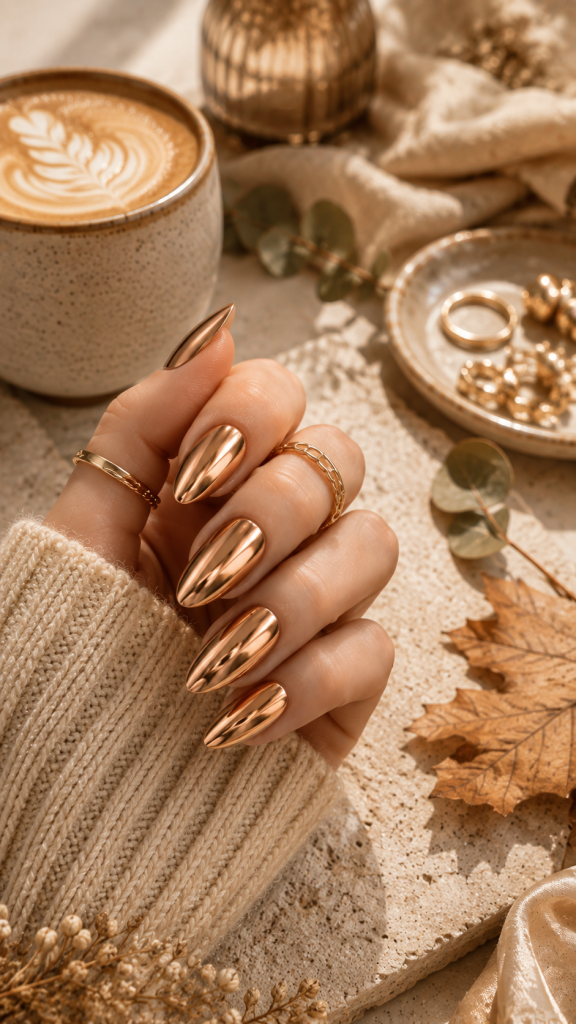 🥇 Best 1 Elegant Caramel Chrome September Nails