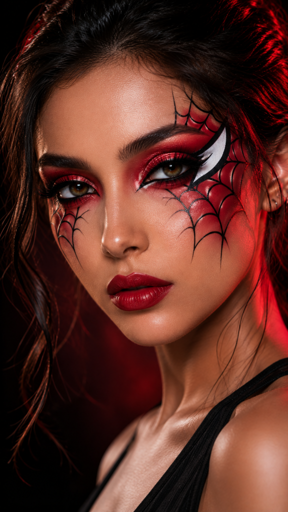 🥇 Best 1 Glamorous Spider-Man Makeup with Red Graphic Eyes and Web Liner