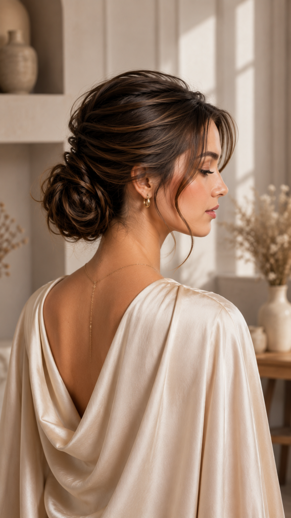 🥇 Best 1 Soft Textured Low Bun Medium Length Updo