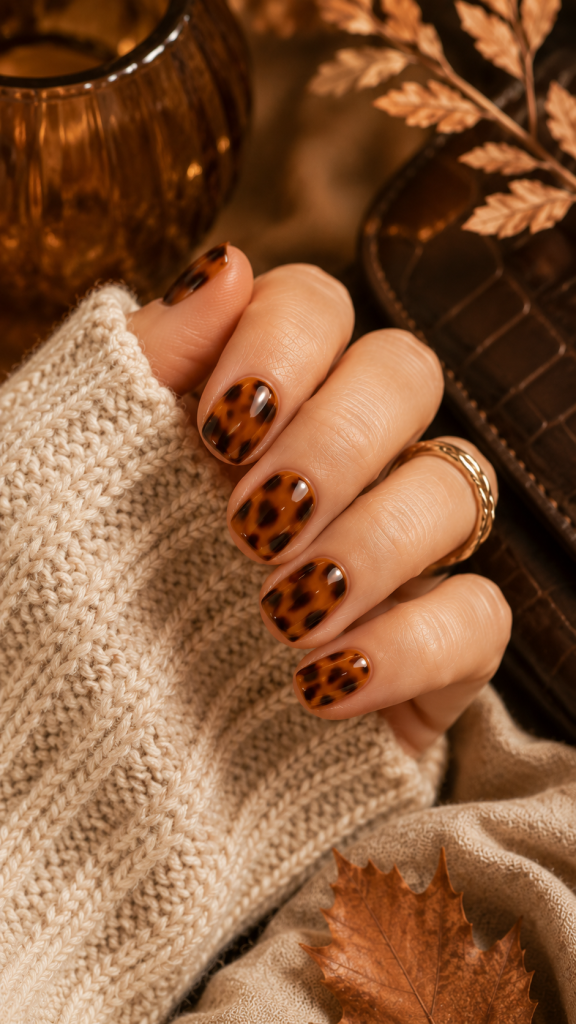 🥈 Best 2 Amber Tortoiseshell Short Fall Nails for Rich Autumn Depth