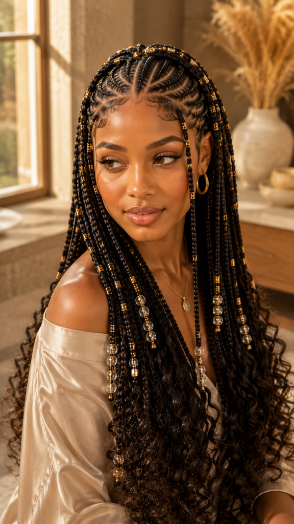 🥉 Best 3 Fulani Braids Front Design with Beads and Curls