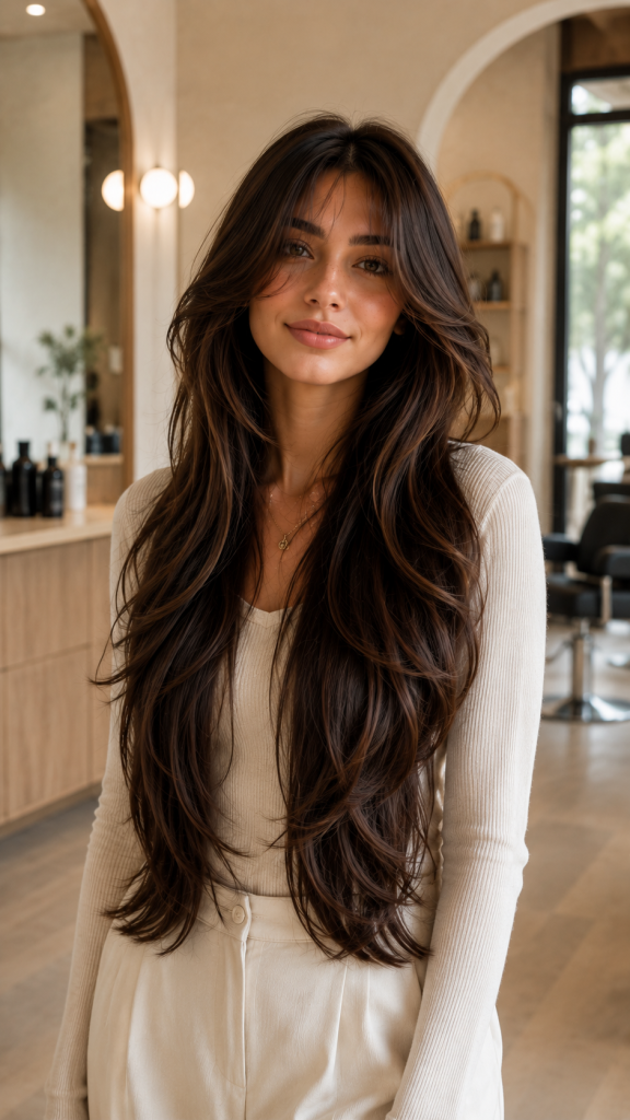 🥉 Best 3 Long Layered Hair With Curtain Bangs