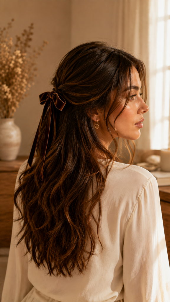 🥉 Best 3 Romantic Half Up Hairstyle With a Minimalist Ribbon