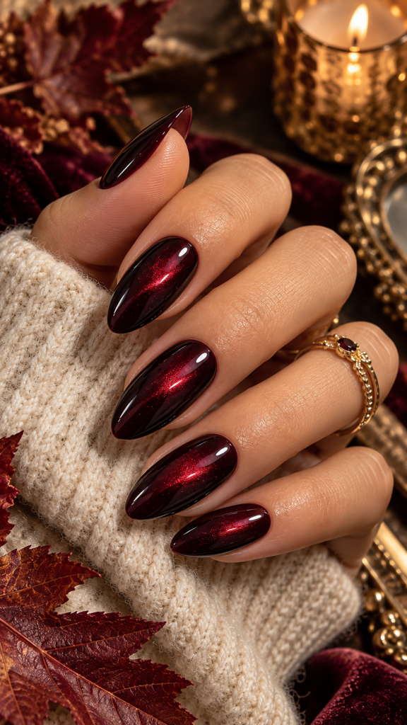 🥇 Best 1 Burgundy Fall Nails With Black Cherry Velvet Depth