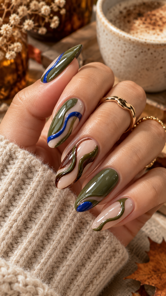 🥇 Best 1 Fall Funky Nails With Electric Olive Swirl Mix