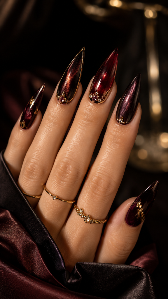 🥇 Best 1 Midnight Garnet Stiletto Nails Ideas for Dark Luxury