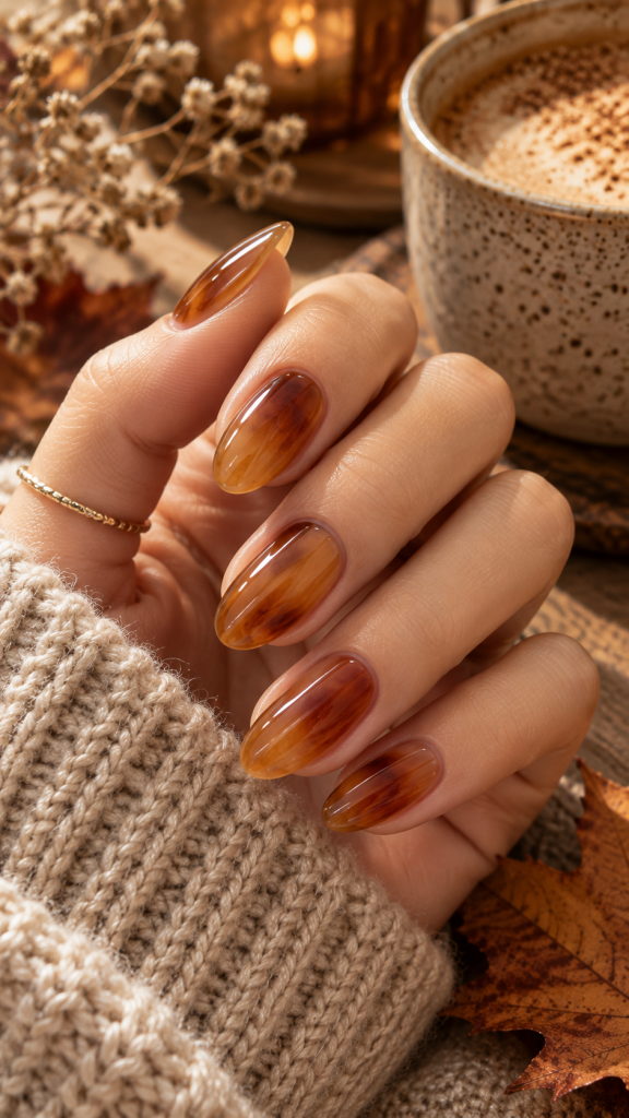 🥇 Top 1 Amber Maple Glass Early Autumn Nails