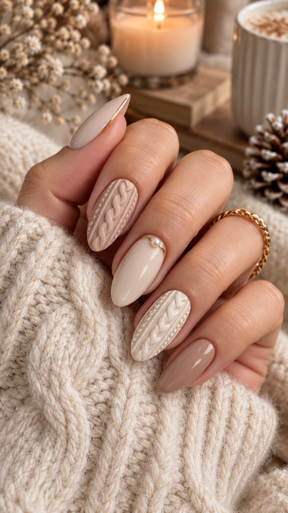 🥇 Top 1 Creamy Cable Knit Sweater Pattern Nail Art