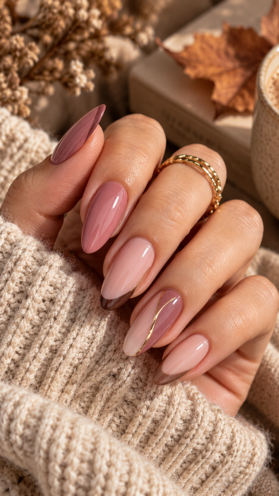 🥇 Top 1 Dusty Rose Pink Fall Nails With Warm Neutral Details