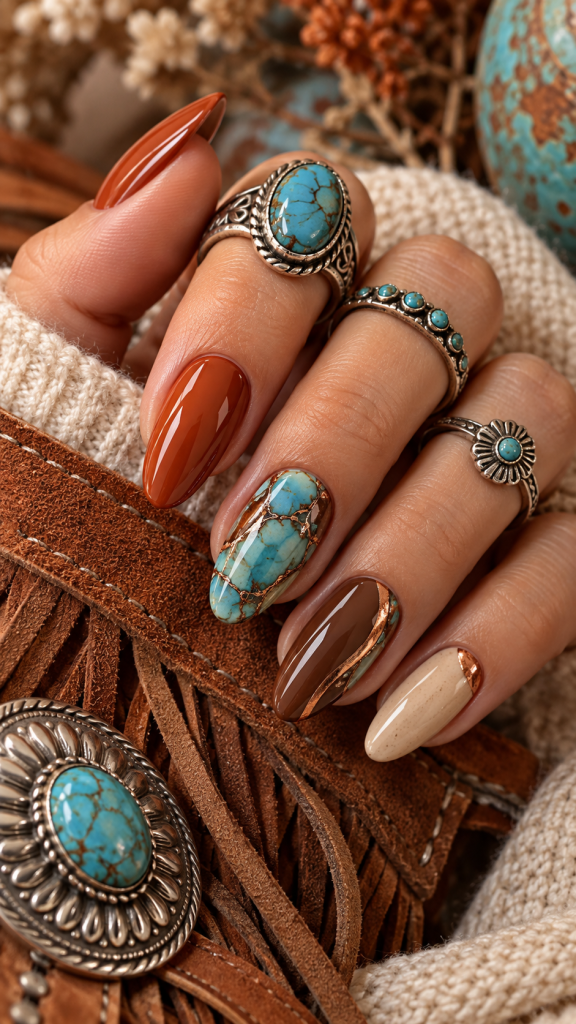 🥈 Best 2 Western Fall Nails With Turquoise Canyon Colors