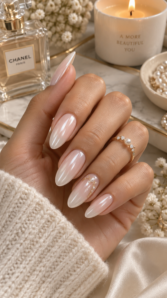 🥈 Top 2 Classy Acrylic Nails With Milky Pearl Elegance