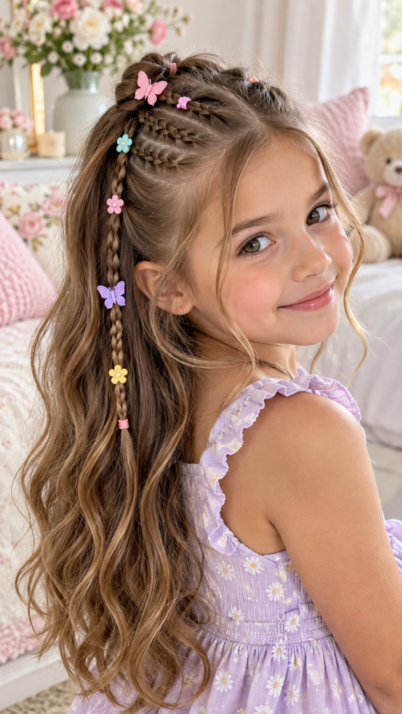🥈 Top 2 Half Up Mini Braids With Colorful Hair Accessories