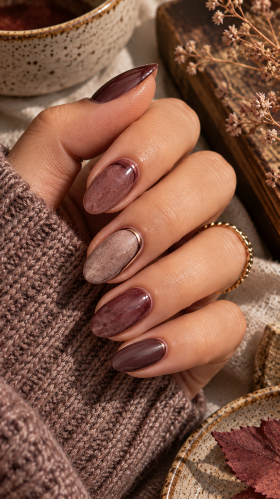 🥉 Best 3 Mulberry Stoneware September Fall Nails With Glossy Contour Details