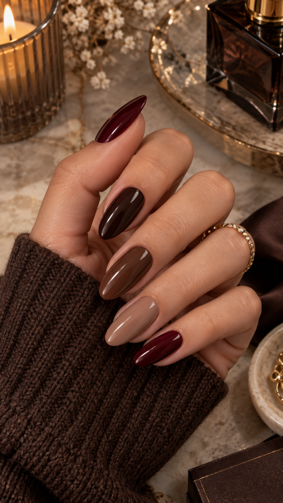 🥉 Top 3 Classy Acrylic Nails in Deep Burgundy Espresso and Chocolate