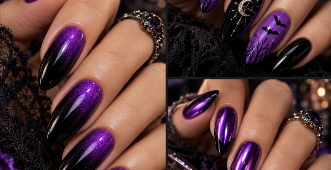 Best 3 Black and Purple Halloween Nail Designs That Look Dark and Magical