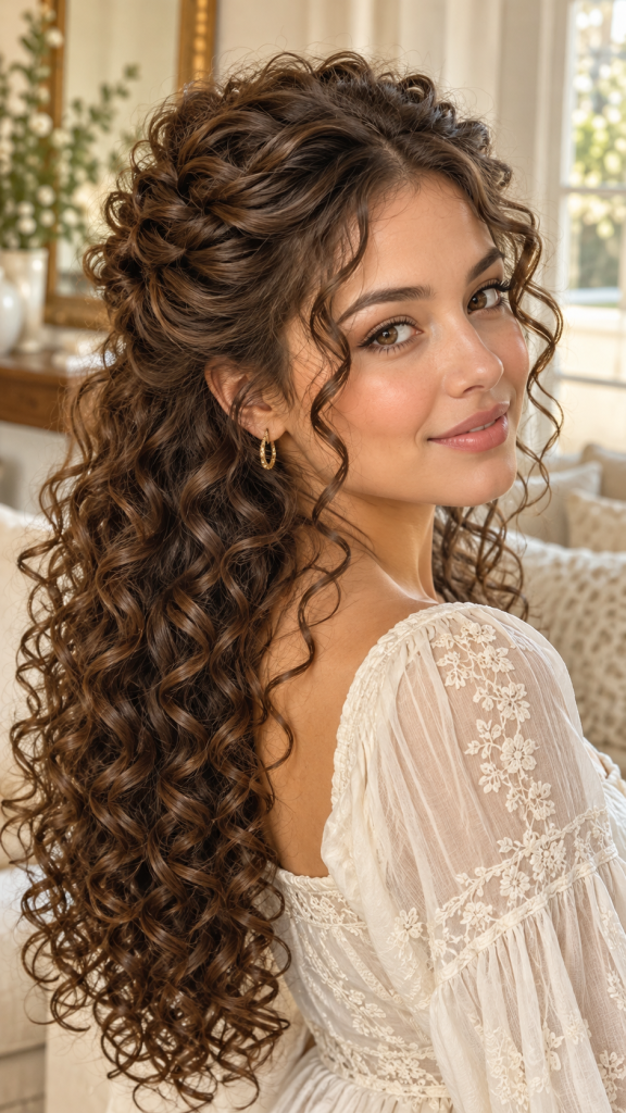 🥇 1 Romantic Half Up Curly Crown for Soft and Beautiful Everyday Hair