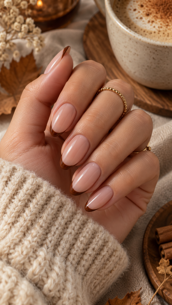 🥇 Best 1 Fall French Manicure Ideas With Cinnamon Brown Micro Tips