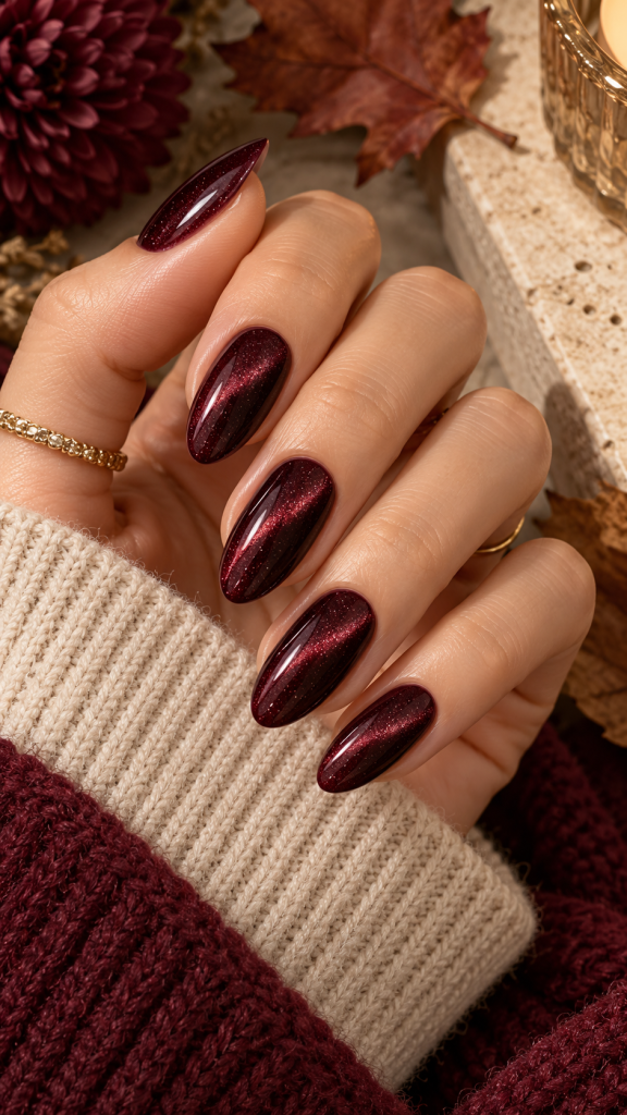 🥇 Best 1 Fall Nails Classy With Smoked Burgundy Velvet