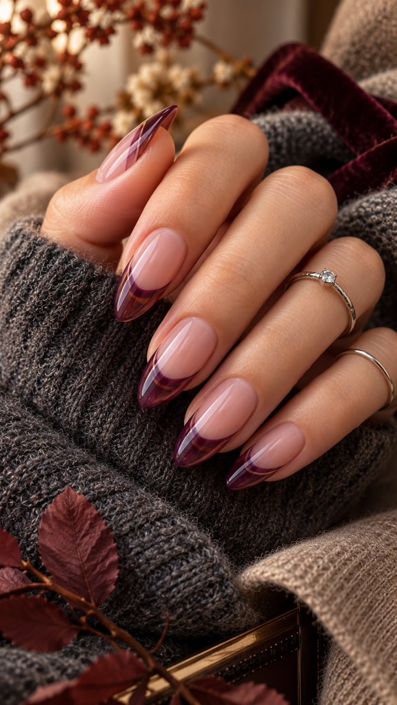 🥇 Best 1 November French Tip Nails With Smoky Plum Glass French Tips