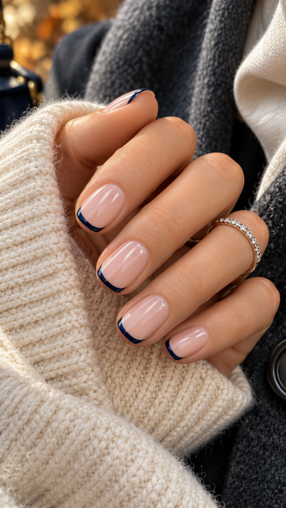 🥇 Best 1 Short November Nail Ideas With Midnight Navy Micro French Tips