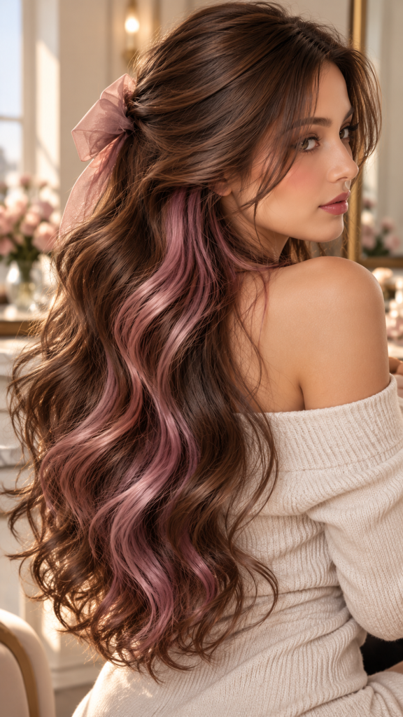 🥇 Best 1 Subtle Colored Hair Underneath With Dusty Rose Hidden Layers