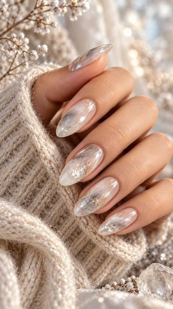 🥇 Top 1 November Nail Designs With Frosted Glass Veils and Ethereal Winter Light