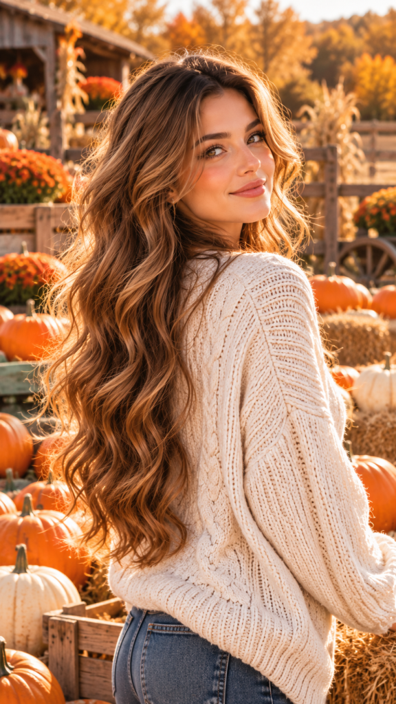 🥇 Top 1 Pumpkin Patch Hairstyles With Soft Autumn Waves and Natural Golden Movement