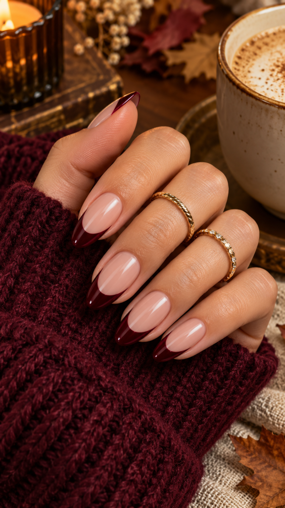 🥈 Best 2 Fall French Manicure Ideas With Burgundy Velvet Tips