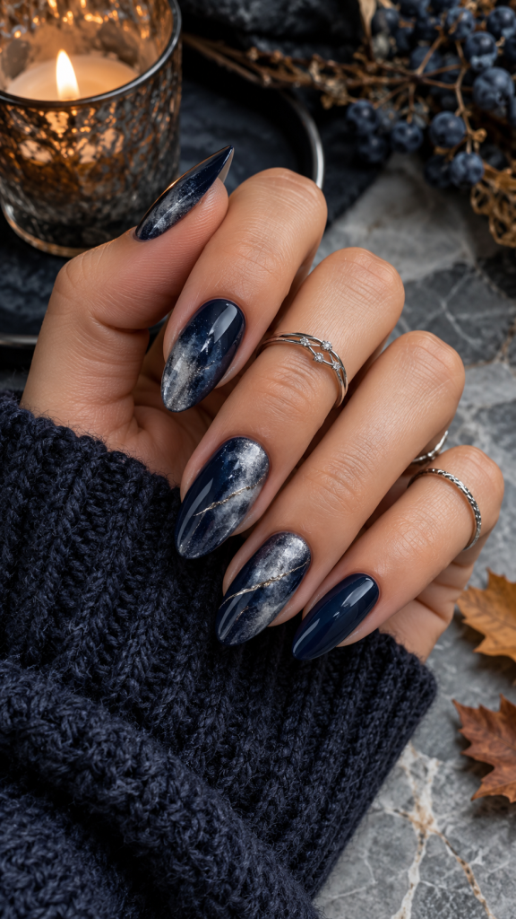 🥈 Best 2 October Nails Ideas 2026 With Stormy Ink Blue and Misty Silver