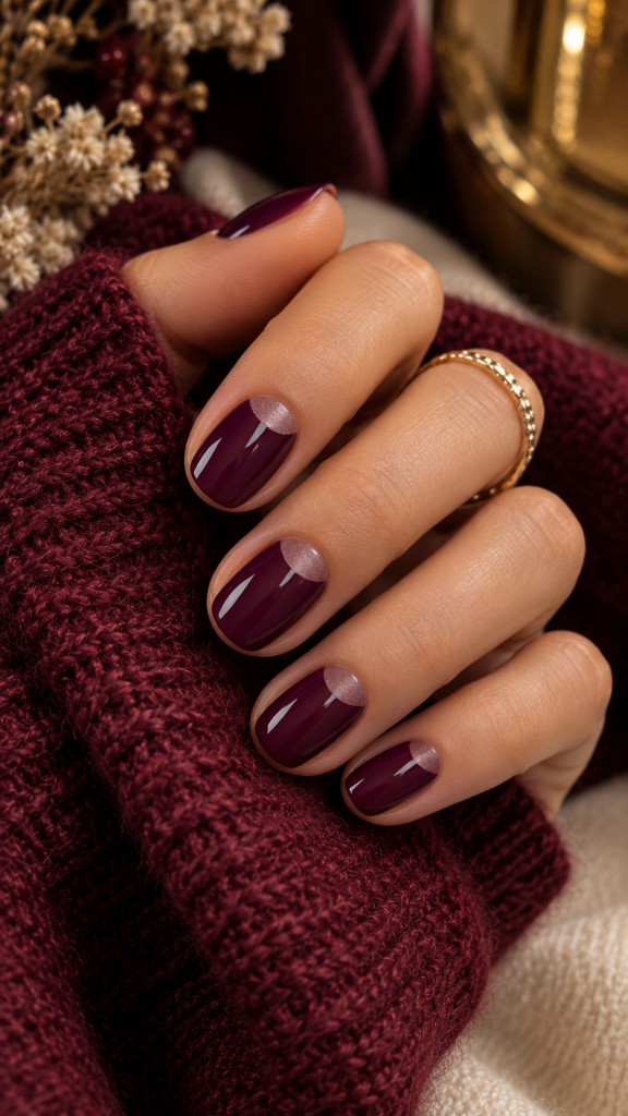 🥈 Best 2 Short November Nail Ideas With Mulberry Velvet Half Moon Accents