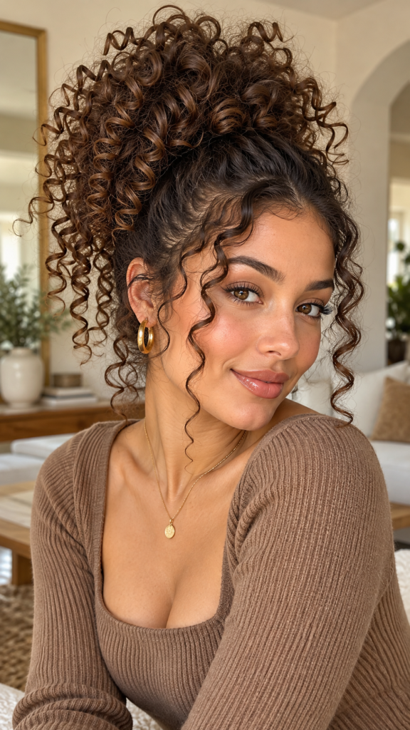 🥉 3 High Curly Pineapple Ponytail for Cute and Effortless Volume