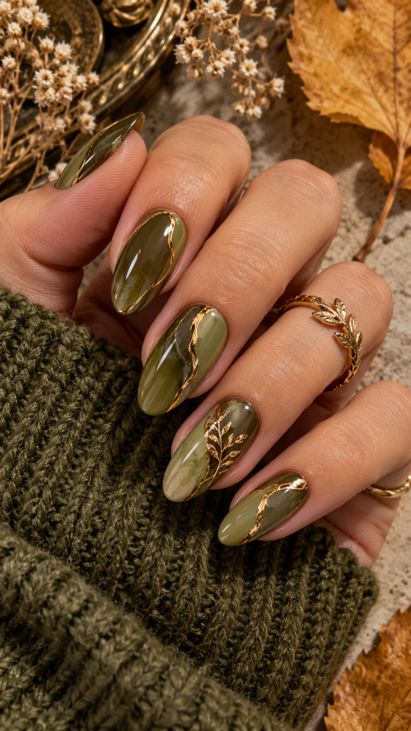 🥉 Best 3 October Nails Ideas 2026 With Burnished Pear and Antique Gold
