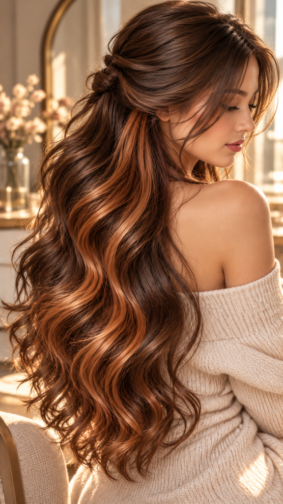 🥉 Best 3 Subtle Colored Hair Underneath With Soft Caramel Copper Hidden Highlights