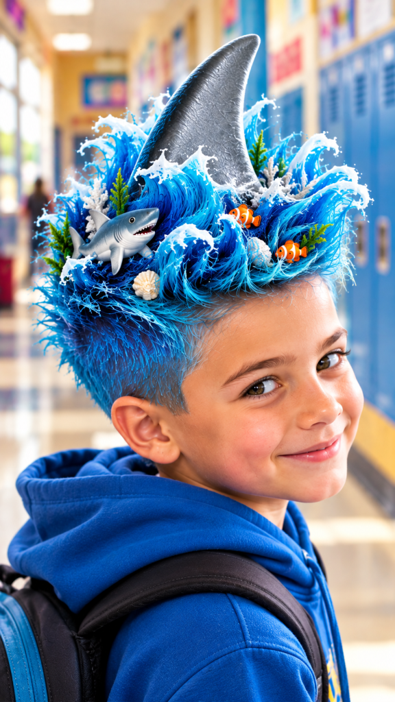 🥉 Top 3 Crazy Hair Day for Boys With a Shark Fin Ocean Hairstyle